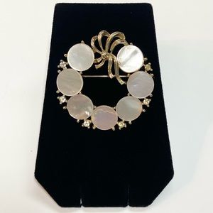 1960s Lisner Mother of Pearl and Rhinestone Wreath Brooch Pin